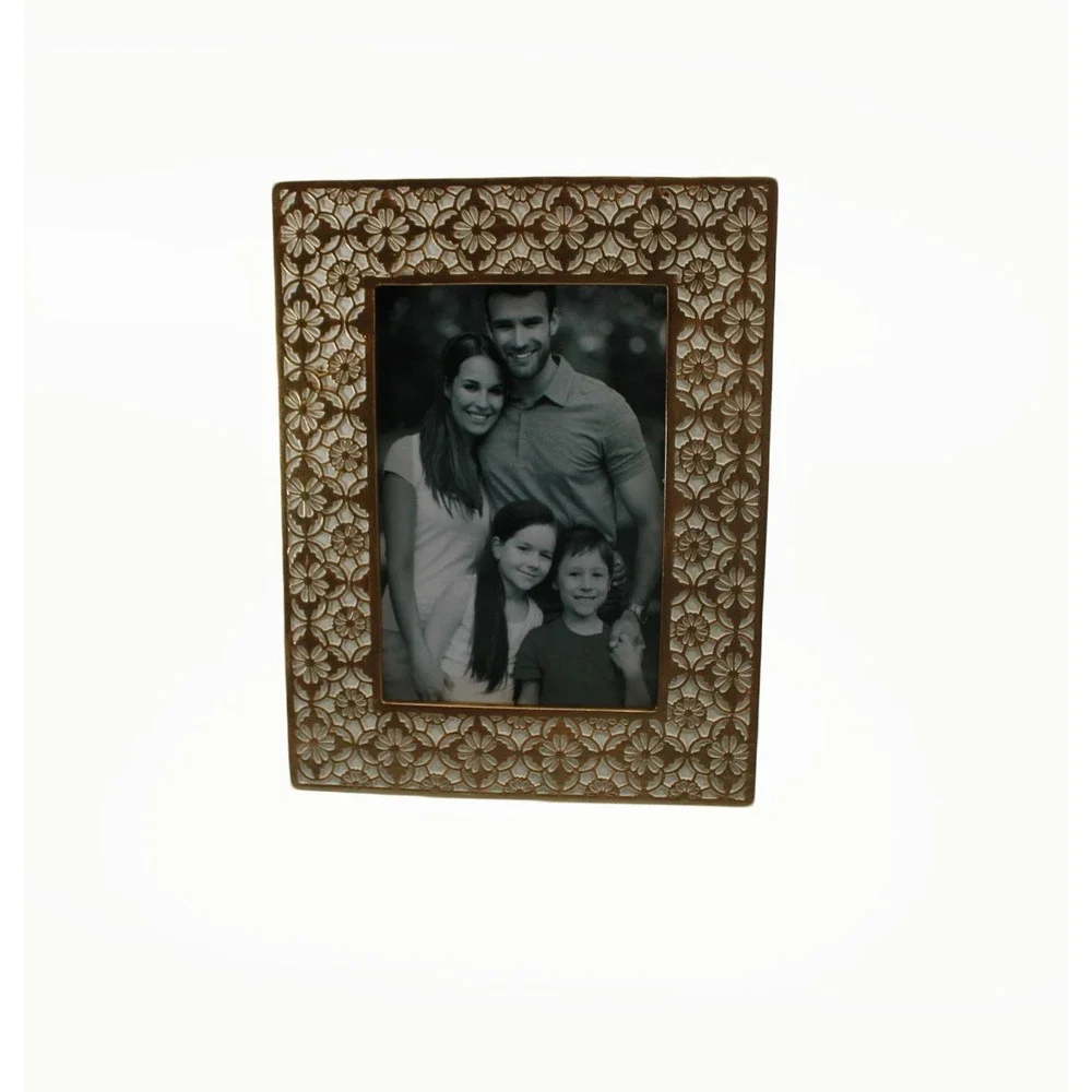 Picture Frame 5x7 in‎ Gold Floral  Picture Frame Ornate White Inlay Tabletop